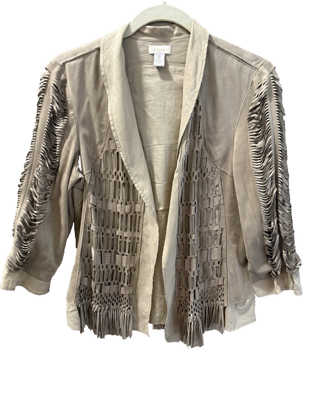 Chico's 0 Brown Women's Lightweight Jacket with Cut-Outs Size 4 Boho Eclectic